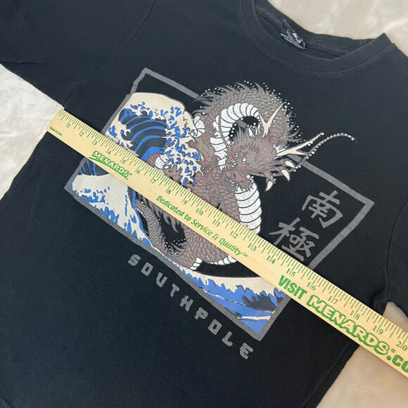 Y2K Southpole Shirt Womens Medium Black Fitted Thermal Waffle Knit Grunge Skater - Picture 6 of 11